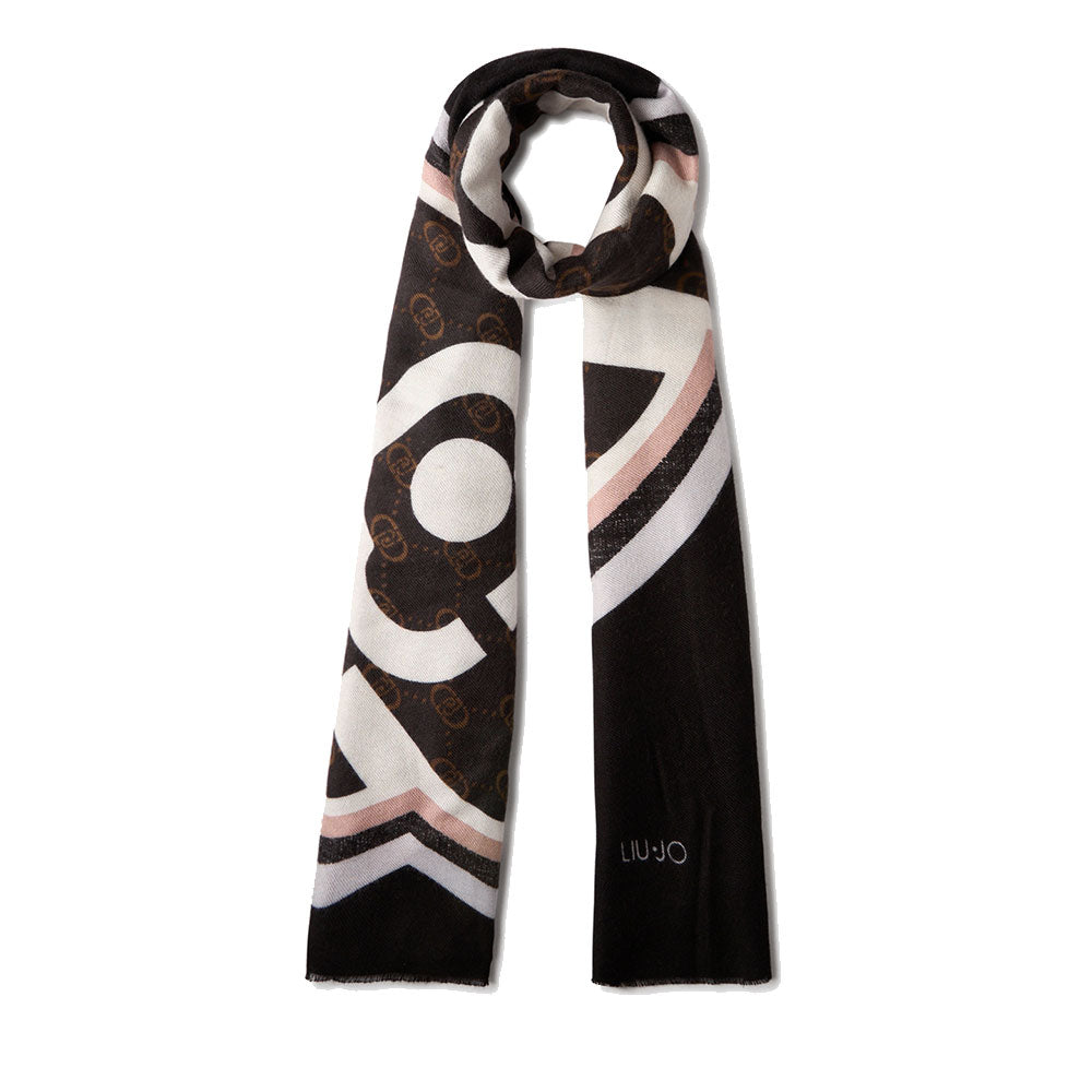 Stola Donna 70 x 180 cm LIU JO in Viscosa Nera stampa Logo