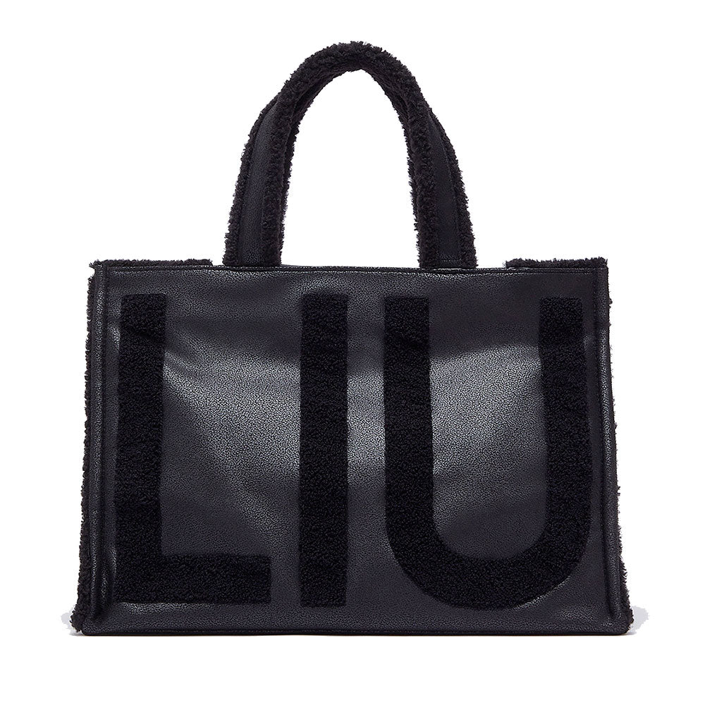 Tote Bag Donna LIU JO in Ecopelle con Logo in Fake Montone Nero
