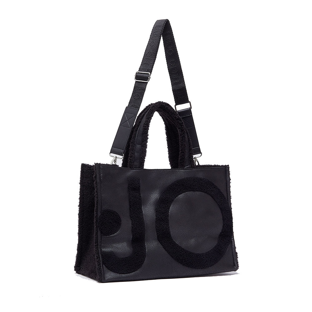Tote Bag Donna LIU JO in Ecopelle con Logo in Fake Montone Nero