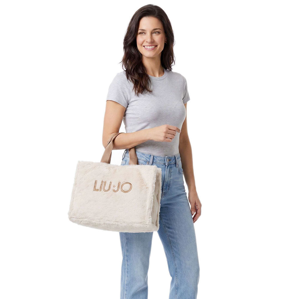 Tote Bag Donna LIU JO in Fake Fur color Burro con Logo