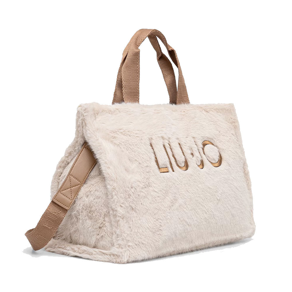 Tote Bag Donna LIU JO in Fake Fur color Burro con Logo
