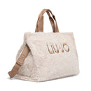 Tote Bag Donna LIU JO in Fake Fur color Burro con Logo