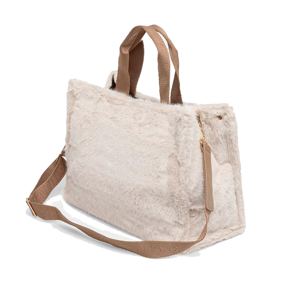 Tote Bag Donna LIU JO in Fake Fur color Burro con Logo