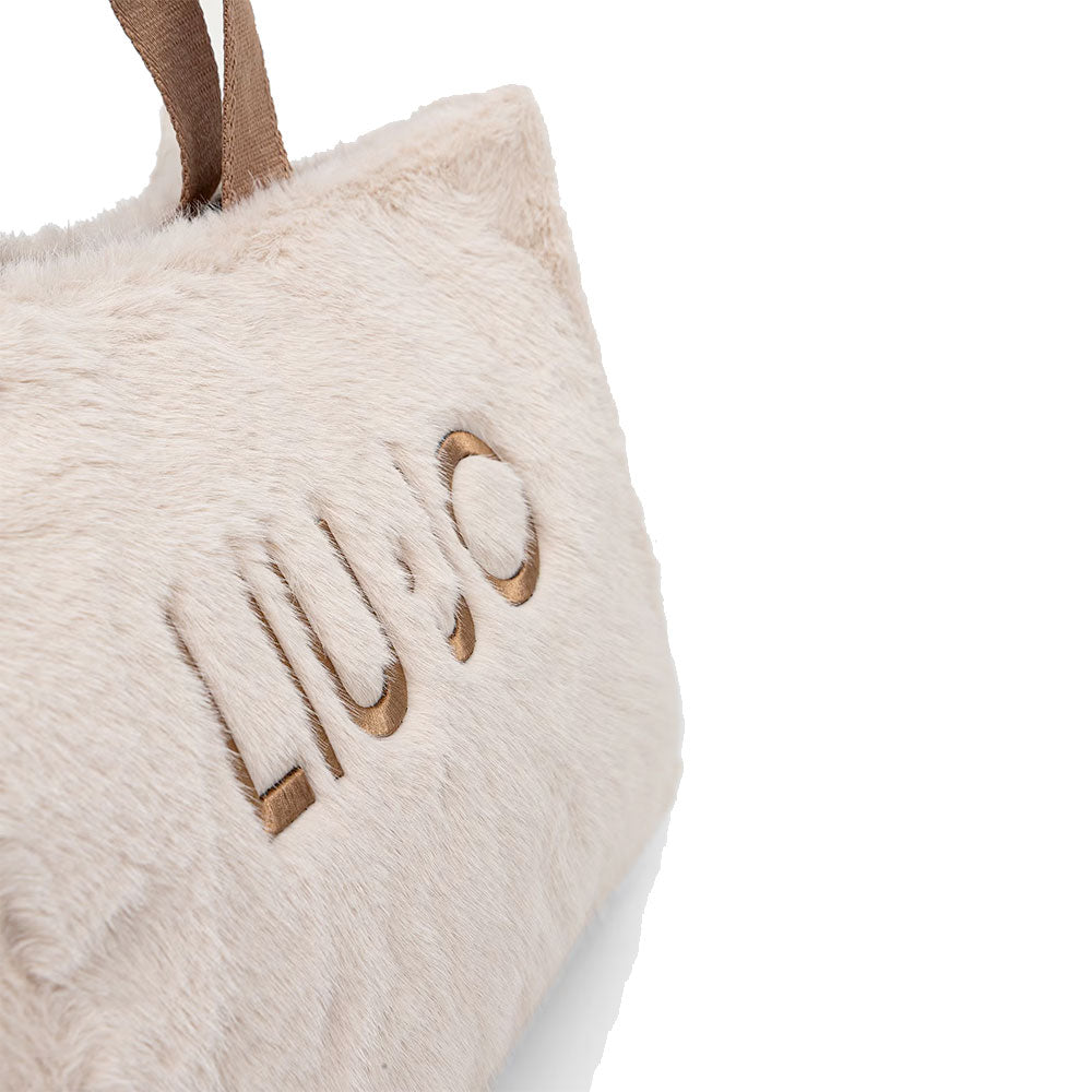 Tote Bag Donna LIU JO in Fake Fur color Burro con Logo