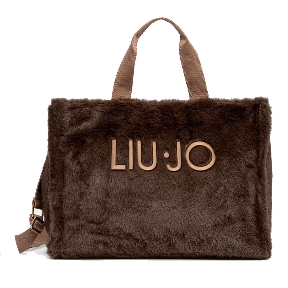 Tote Bag Donna LIU JO in Fake Fur Testa di Moro con Logo