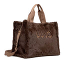 Tote Bag Donna LIU JO in Fake Fur Testa di Moro con Logo