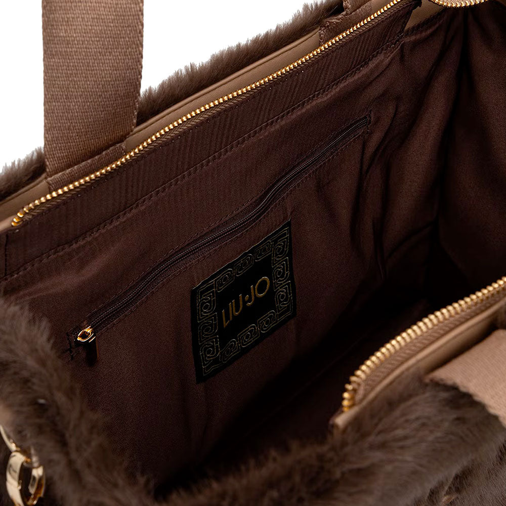 Tote Bag Donna LIU JO in Fake Fur Testa di Moro con Logo