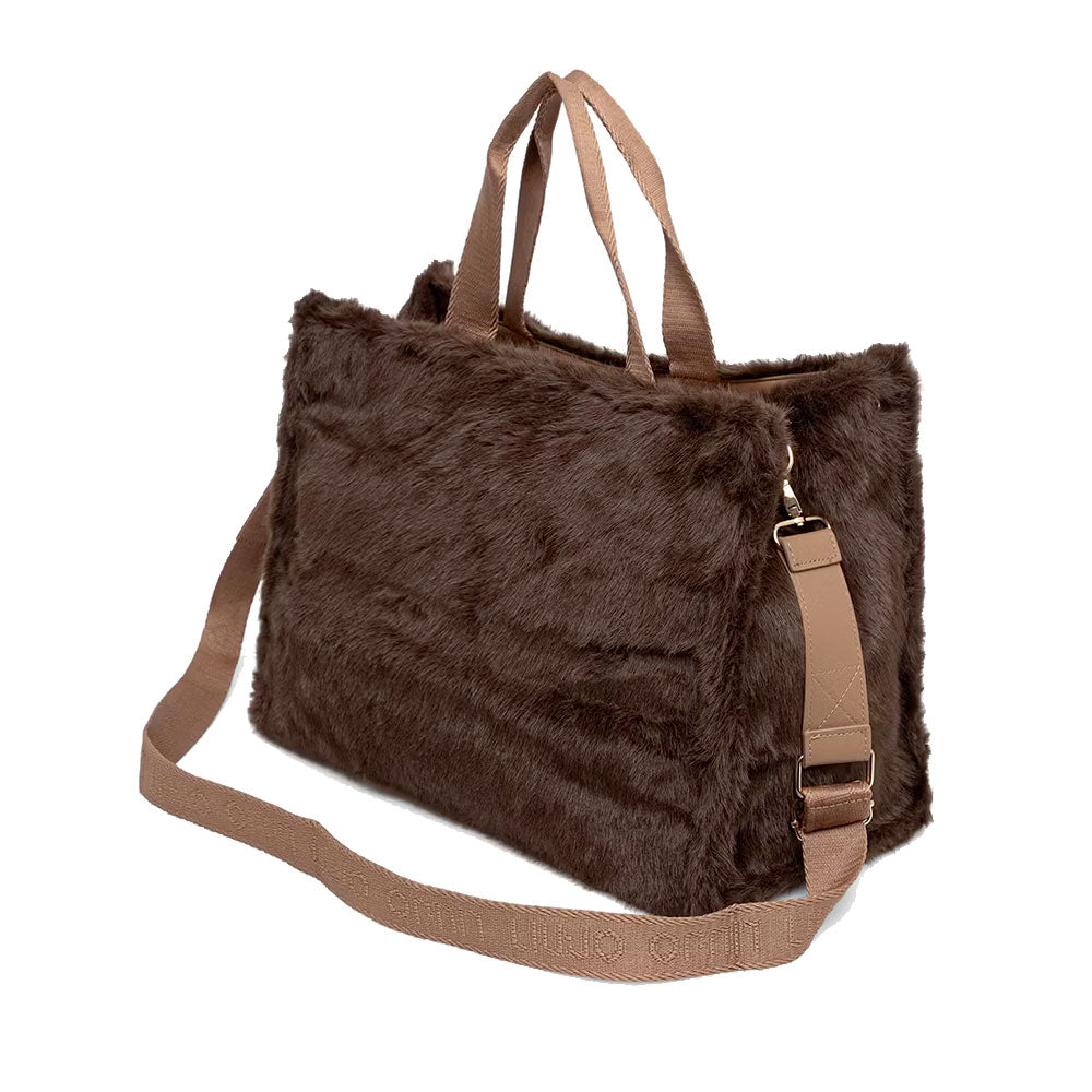 Tote Bag Donna LIU JO in Fake Fur Testa di Moro con Logo