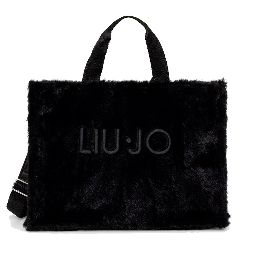 Tote Bag Donna LIU JO in Fake Fur Nero con Logo