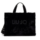 Tote Bag Donna LIU JO in Fake Fur Nero con Logo