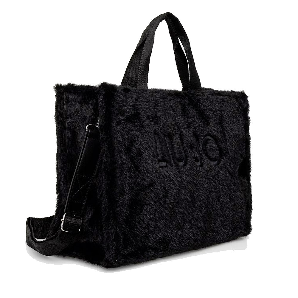 Tote Bag Donna LIU JO in Fake Fur Nero con Logo