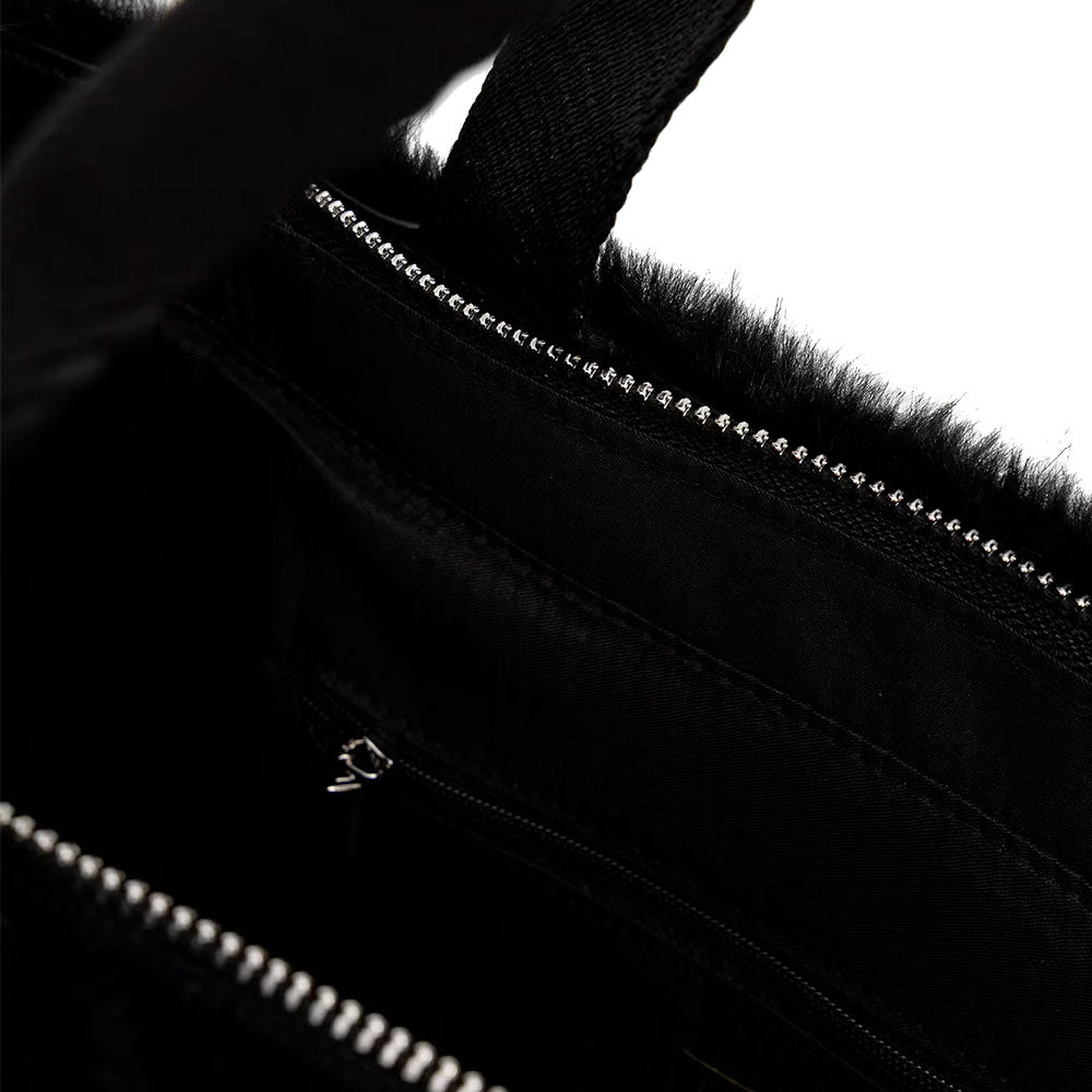 Tote Bag Donna LIU JO in Fake Fur Nero con Logo