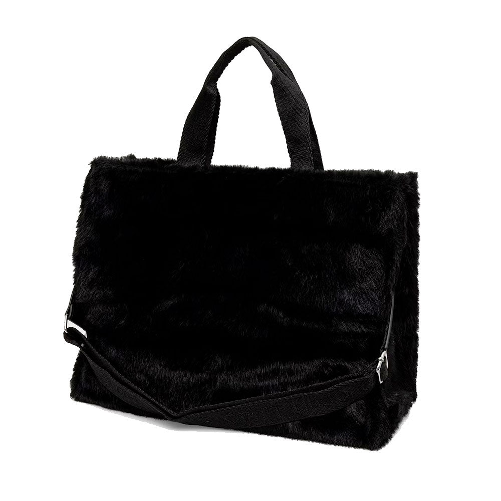 Tote Bag Donna LIU JO in Fake Fur Nero con Logo