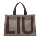 Tote Bag Donna LIU JO in Tessuto Check Testa di Moro con Maxi Logo