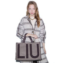 Tote Bag Donna LIU JO in Tessuto Check Testa di Moro con Maxi Logo