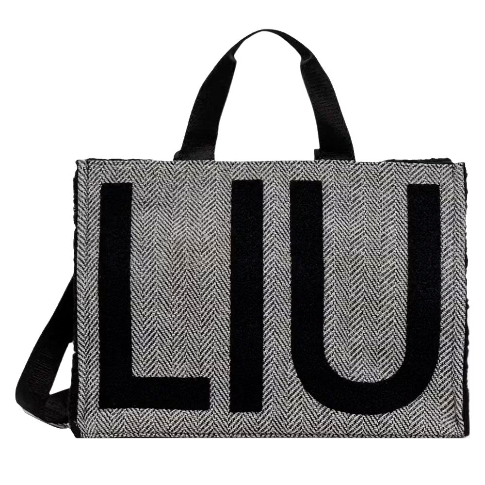 Tote Bag Donna LIU JO in Tessuto Check Nero con Maxi Logo
