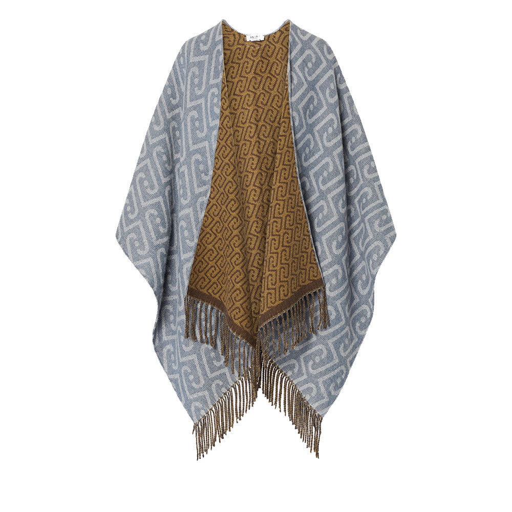 LIU JO Double-Face-Poncho für Damen aus Stoff mit Monogram-Denim-Print