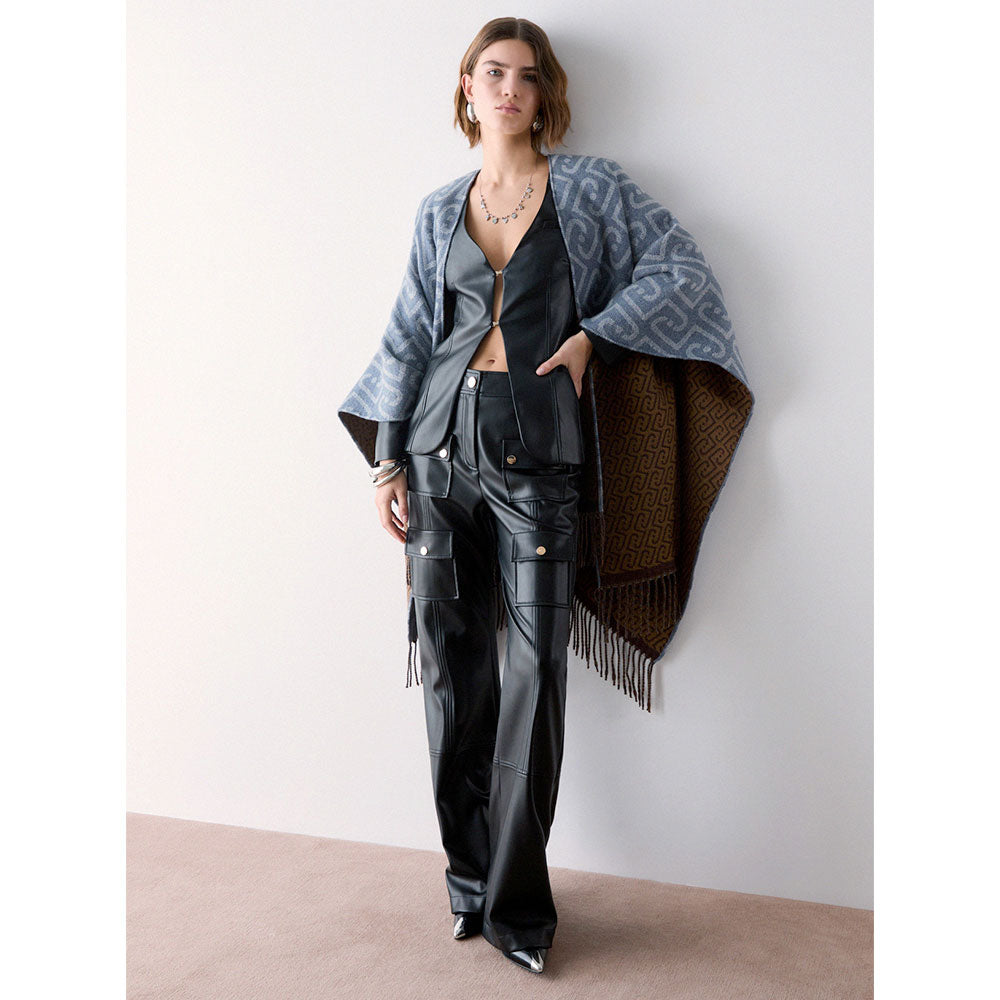 LIU JO Double-Face-Poncho für Damen aus Stoff mit Monogram-Denim-Print