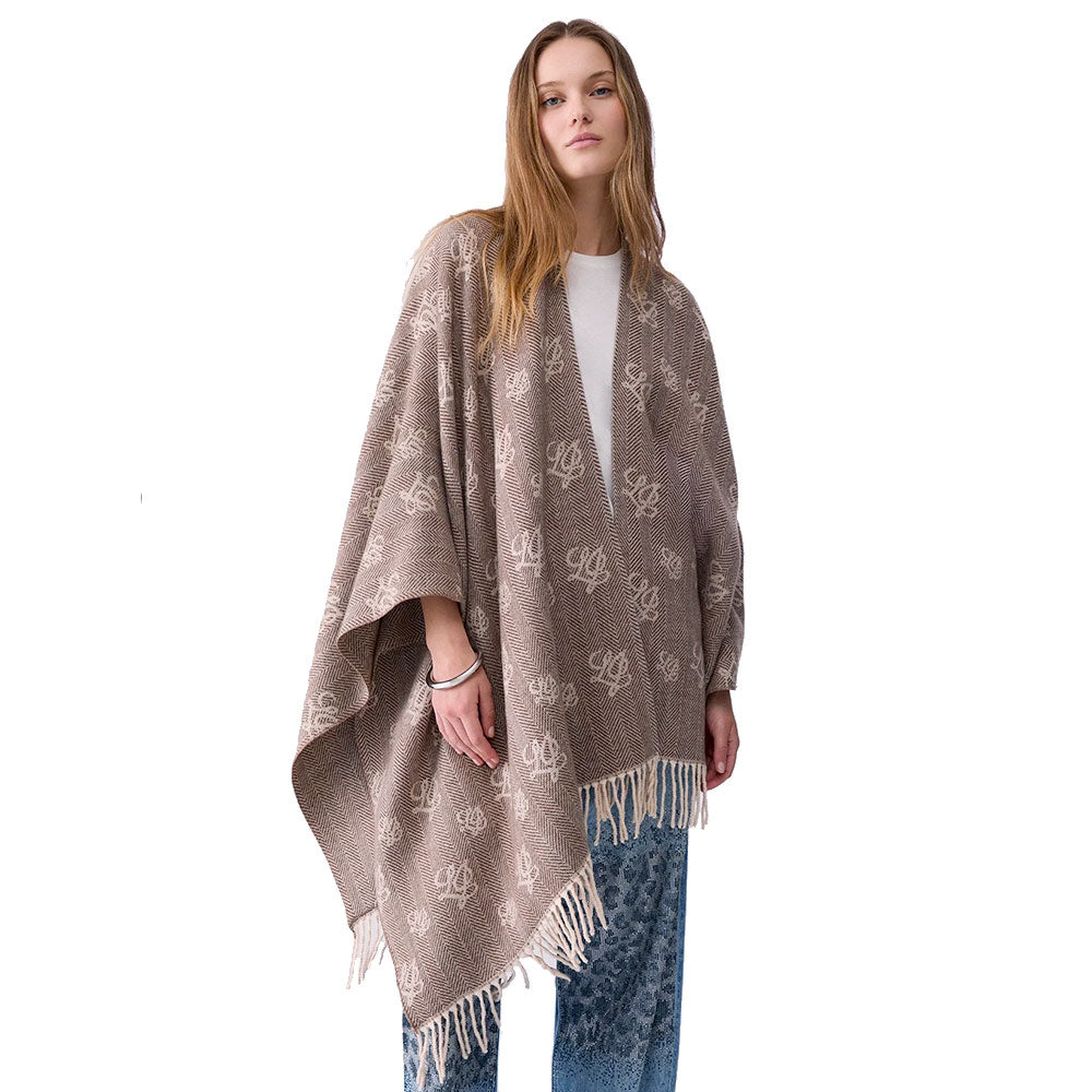 Poncho Donna LIU JO in Misto Viscosa Testa di Moro con Logo