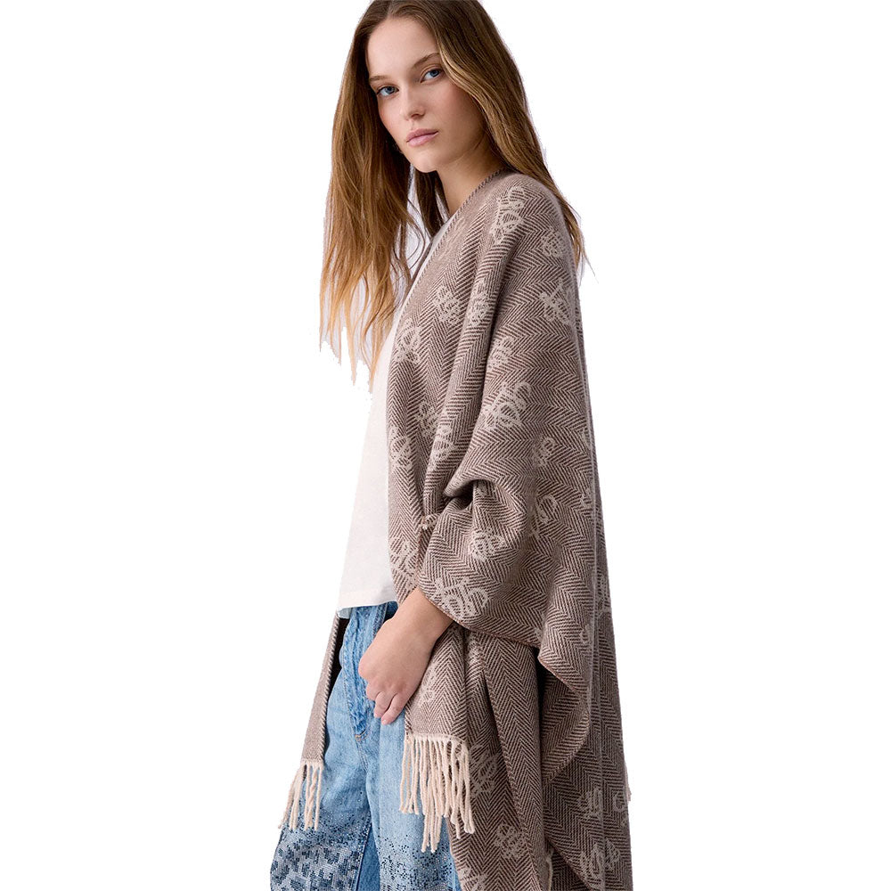 Poncho Donna LIU JO in Misto Viscosa Testa di Moro con Logo