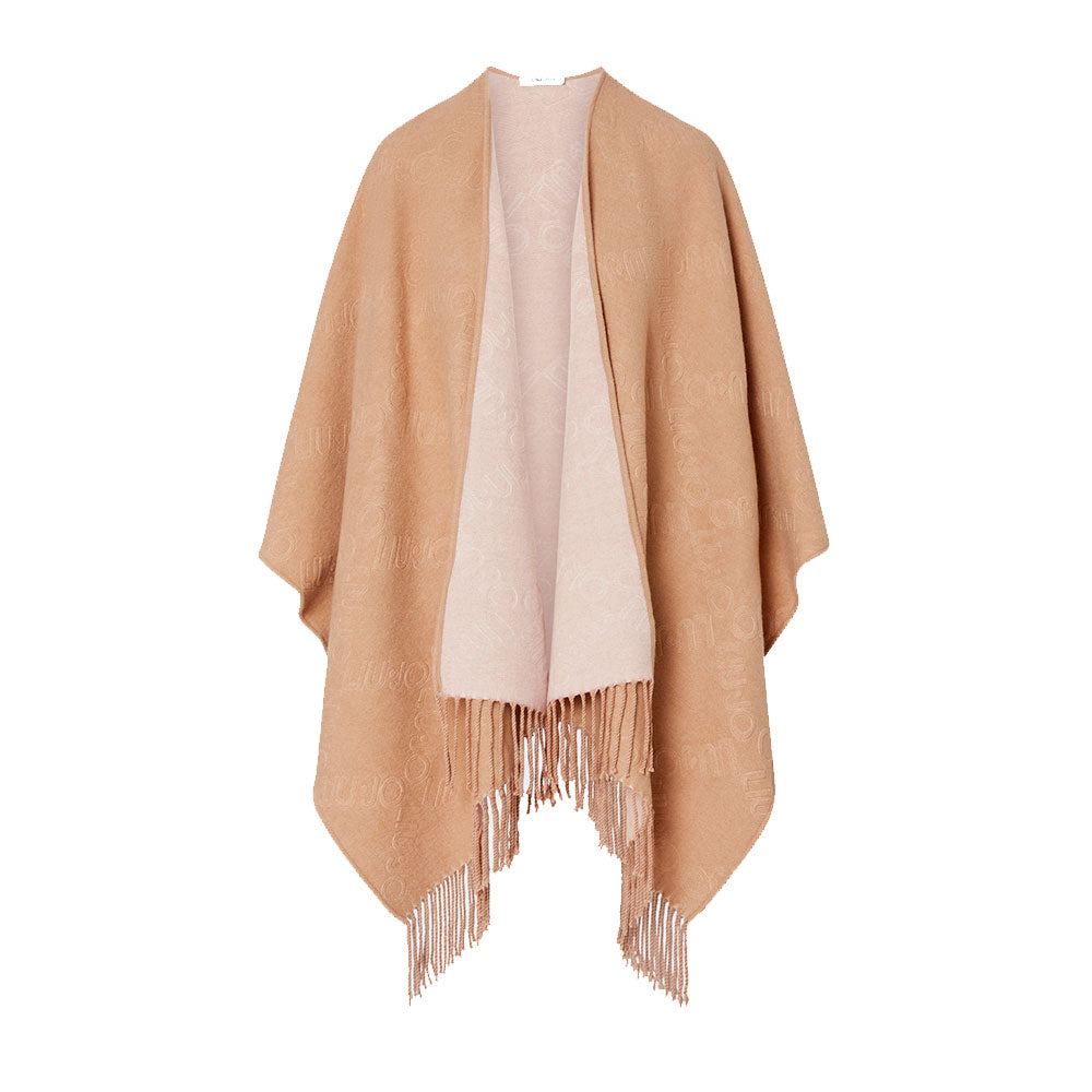 Poncho Donna LIU JO in Misto Viscosa color Cammello con Logo Embossed