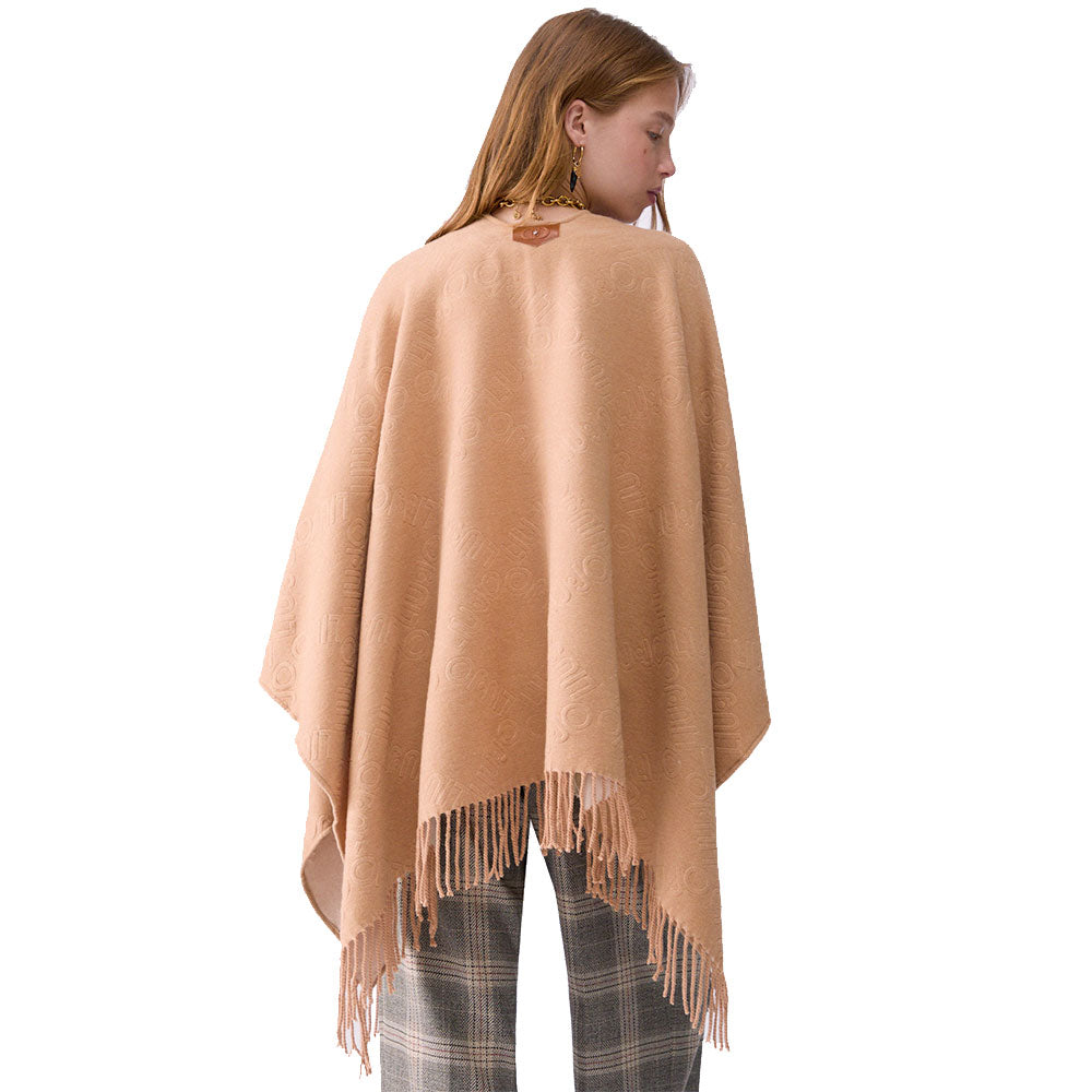 Poncho Donna LIU JO in Misto Viscosa color Cammello con Logo Embossed