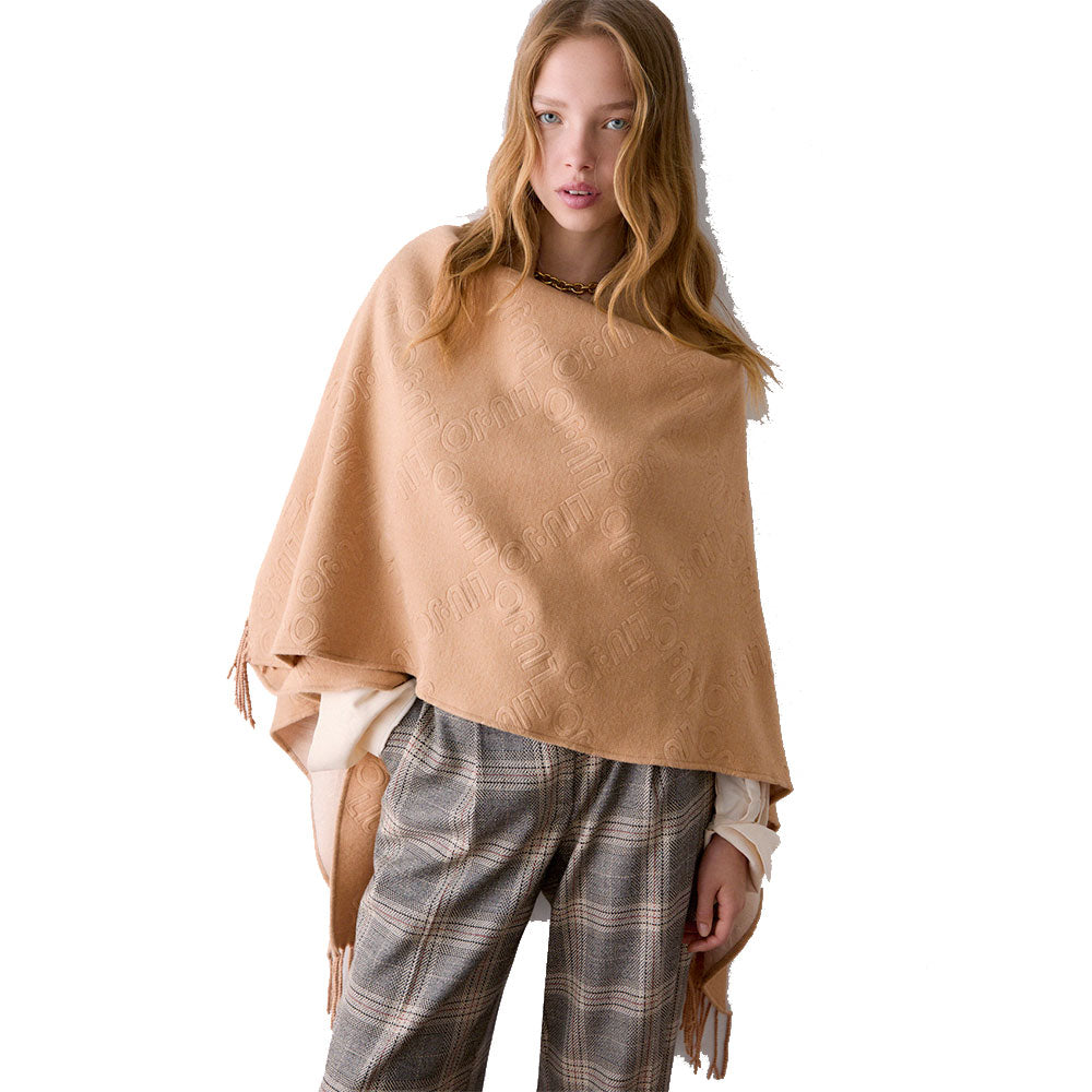 Poncho Donna LIU JO in Misto Viscosa color Cammello con Logo Embossed
