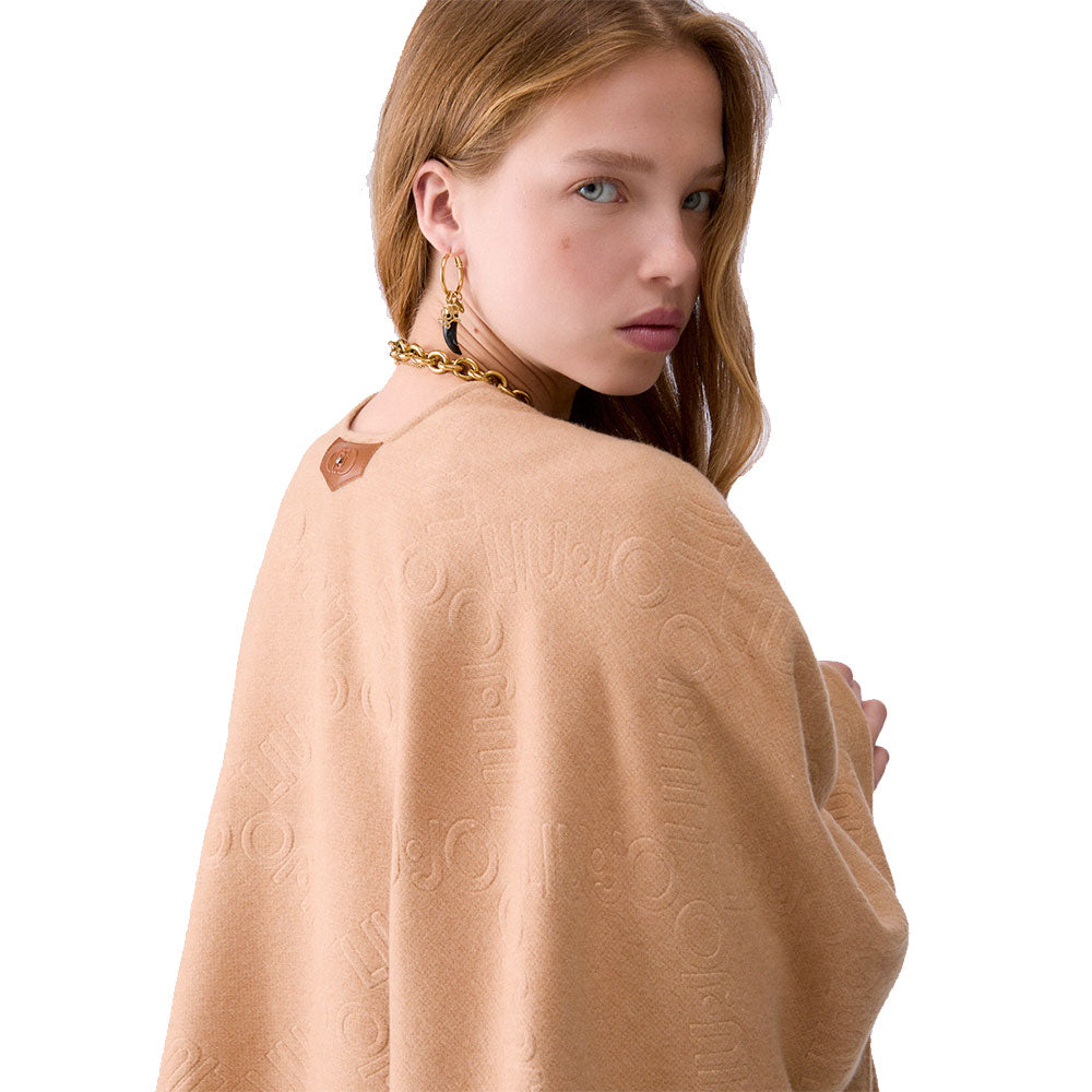 Poncho Donna LIU JO in Misto Viscosa color Cammello con Logo Embossed