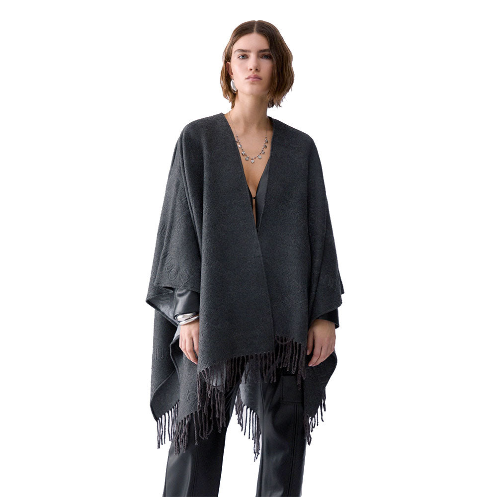 Poncho Donna LIU JO in Misto Viscosa color Antracite con Logo Embossed