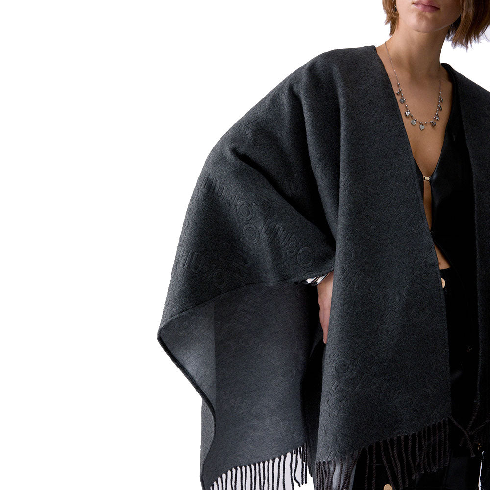 Poncho Donna LIU JO in Misto Viscosa color Antracite con Logo Embossed