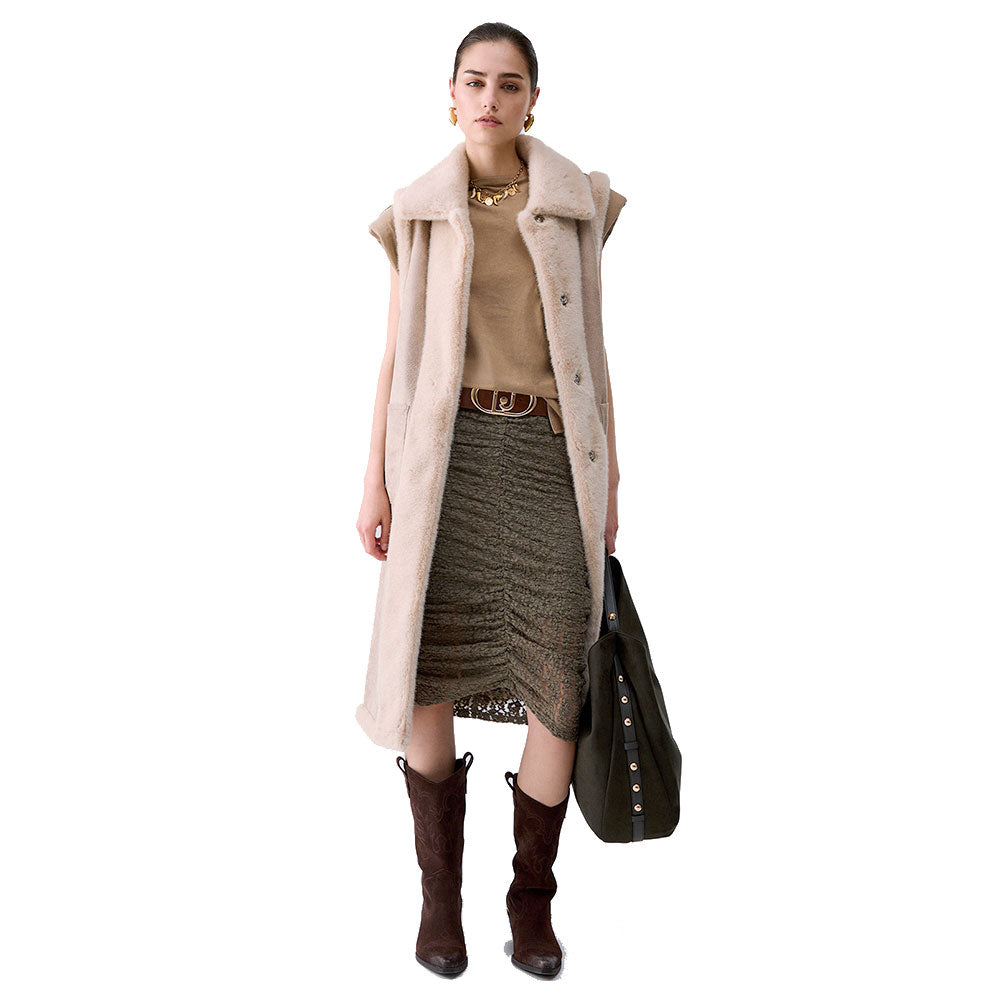Gilet Lungo Donna LIU JO in Montone Sintetico color Burro