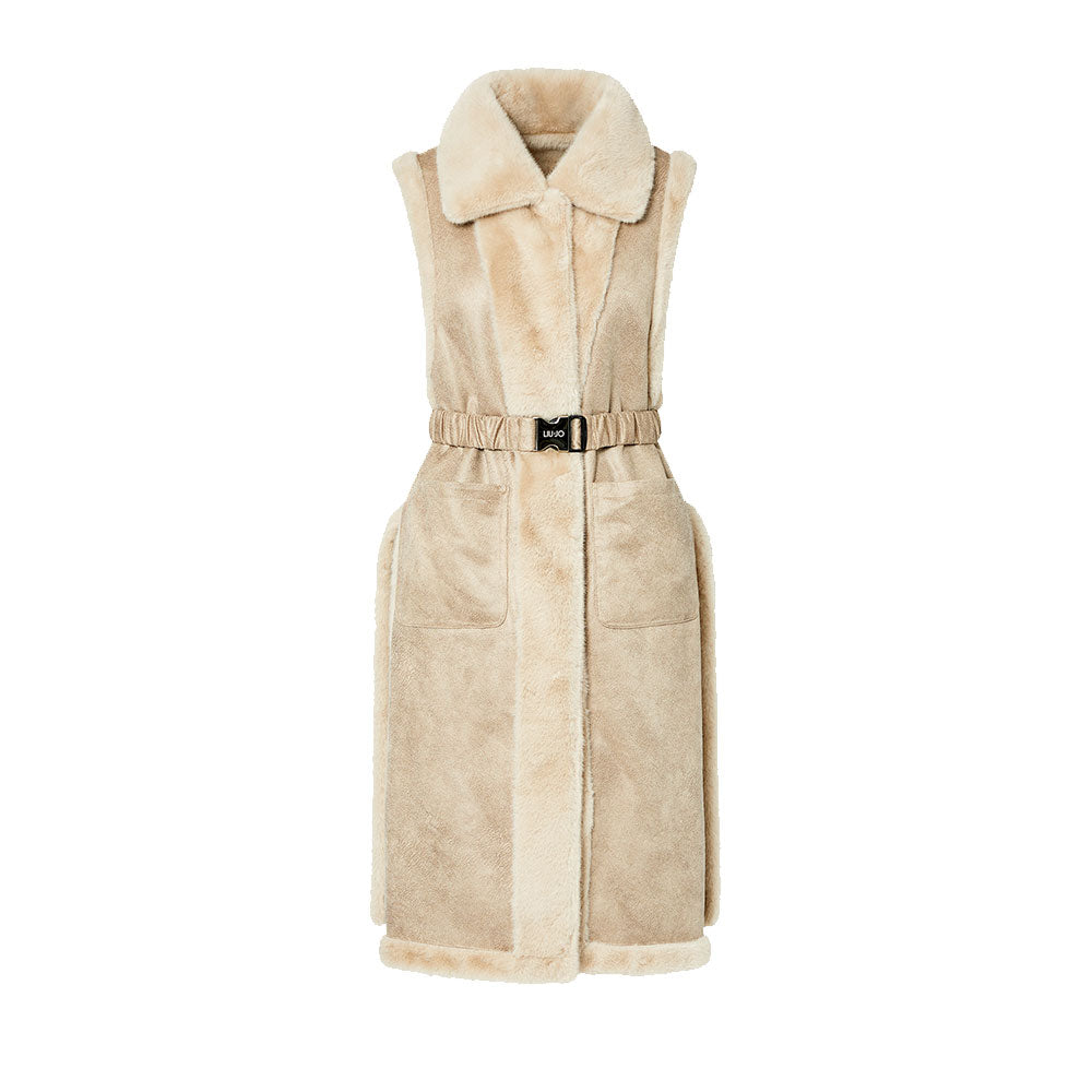 Gilet Lungo Donna LIU JO in Montone Sintetico color Burro