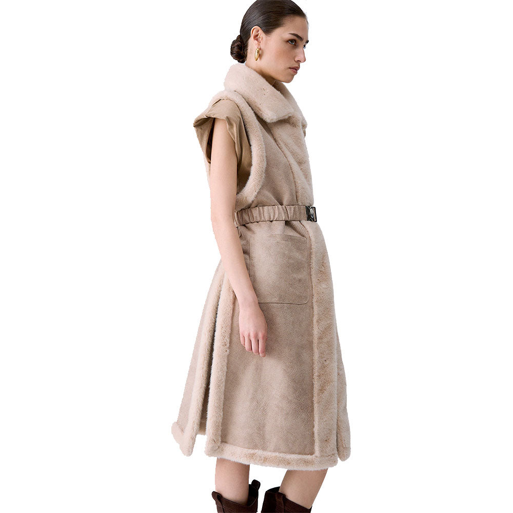 Gilet Lungo Donna LIU JO in Montone Sintetico color Burro