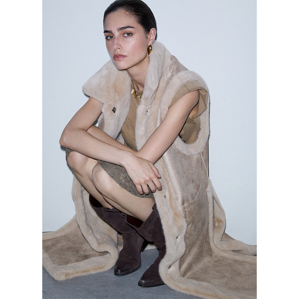 Gilet Lungo Donna LIU JO in Montone Sintetico color Burro