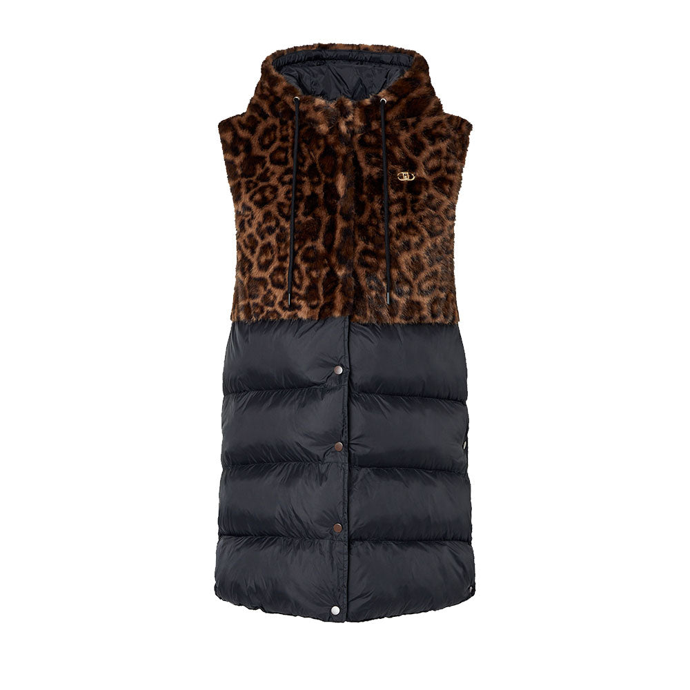 Gilet con Cappuccio Donna LIU JO in Tessuto Teddy stampa Animalier e Inserto Effetto Piumino