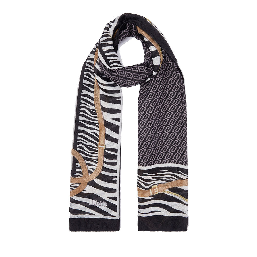 Stola Donna 180 x 70 cm LIU JO stampa Animalier con Cinturini Nero