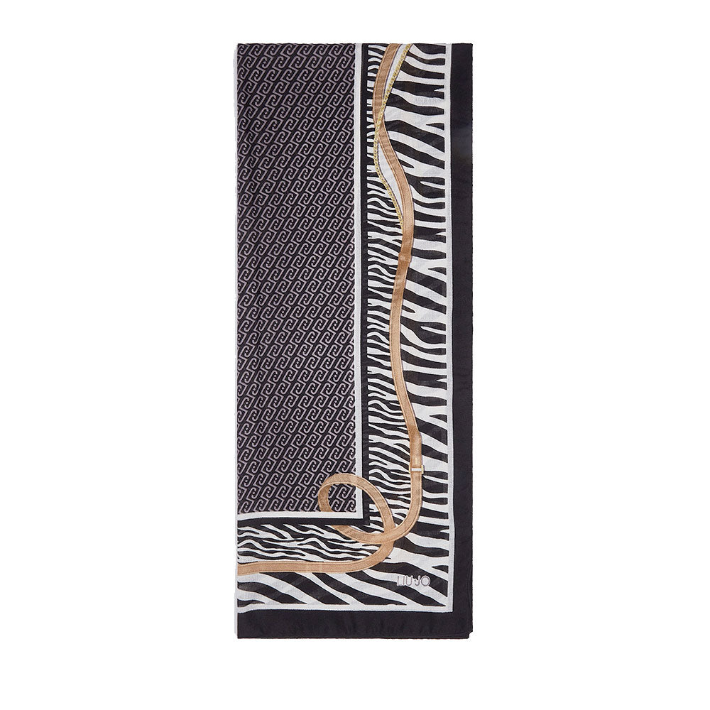 Stola Donna 180 x 70 cm LIU JO stampa Animalier con Cinturini Nero