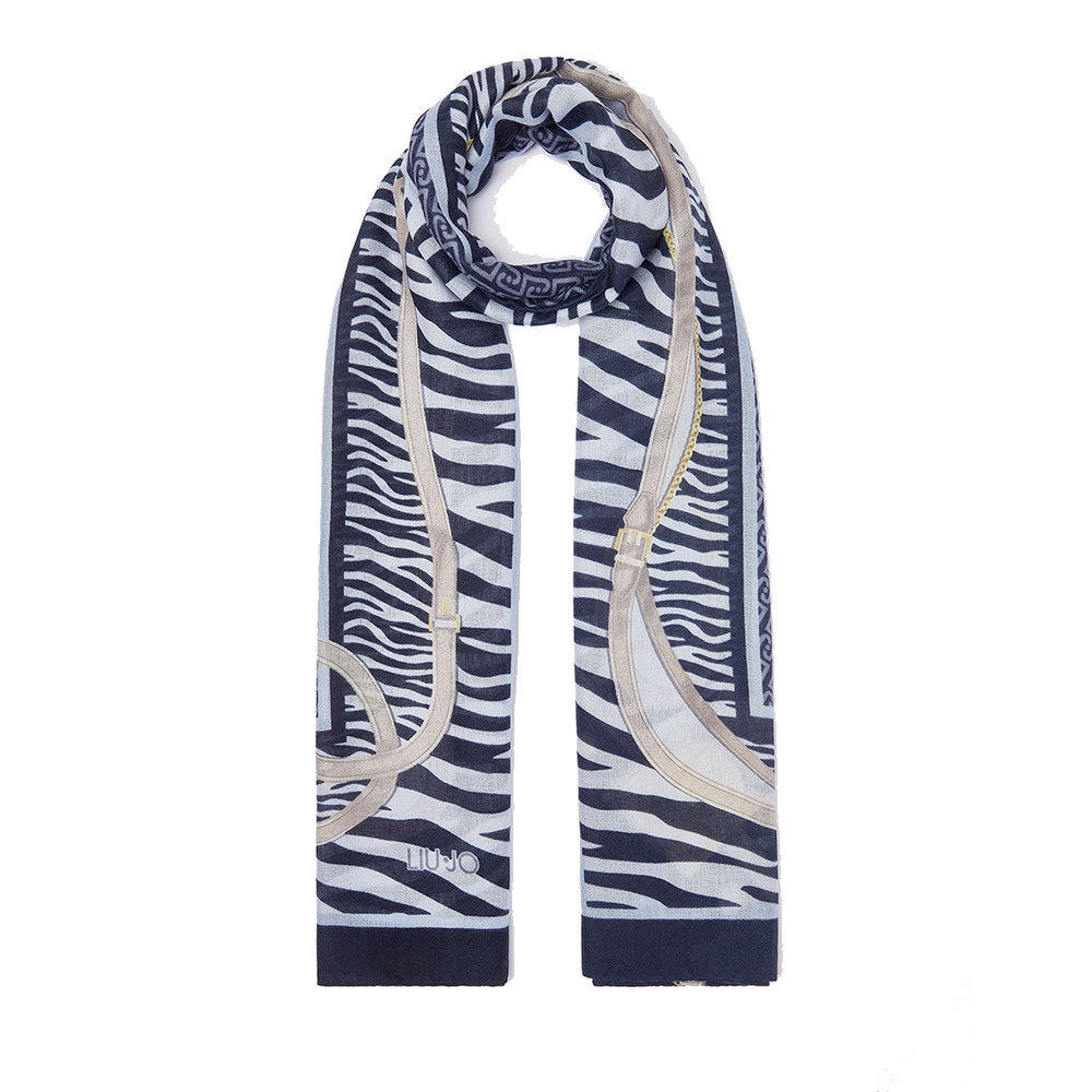 Stola Donna 180 x 70 cm LIU JO stampa Animalier con Cinturini Blu