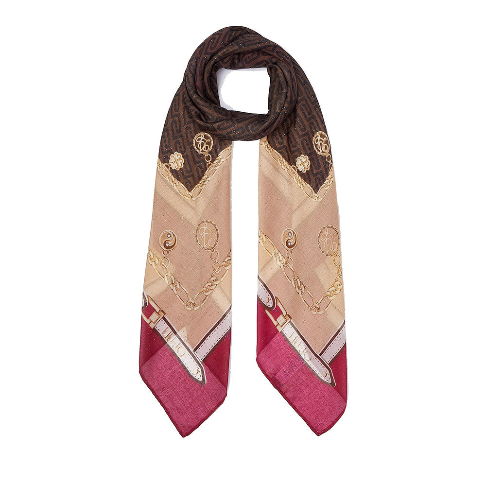 Foulard Donna 120 x 120 cm LIU JO stampa Charms e Catene Rosso