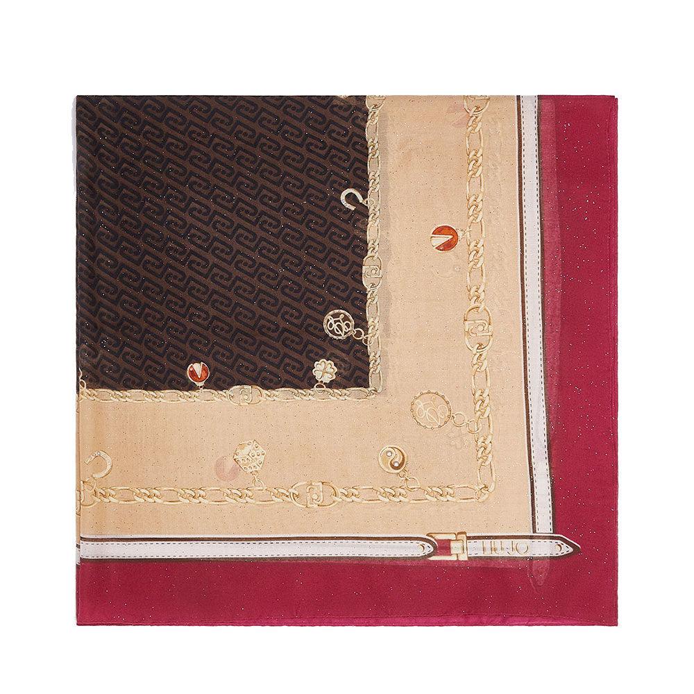 Foulard Donna 120 x 120 cm LIU JO stampa Charms e Catene Rosso