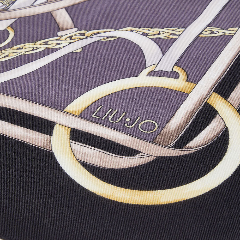 Foulard Donna 120 x 120 cm LIU JO stampa Logo e Catene Nero