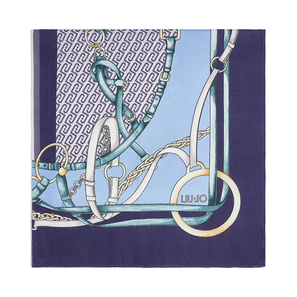 Foulard Donna 120 x 120 cm LIU JO stampa Logo e Catene Blu