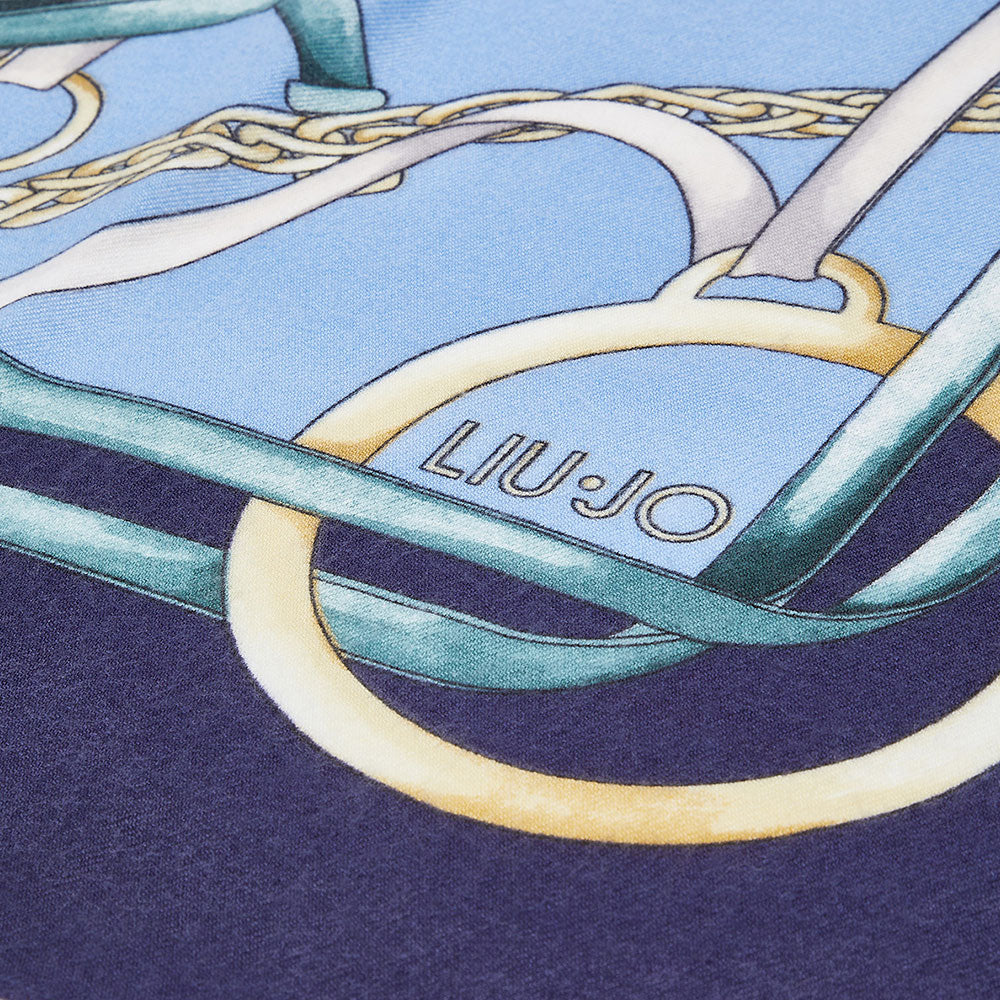 Foulard Donna 120 x 120 cm LIU JO stampa Logo e Catene Blu