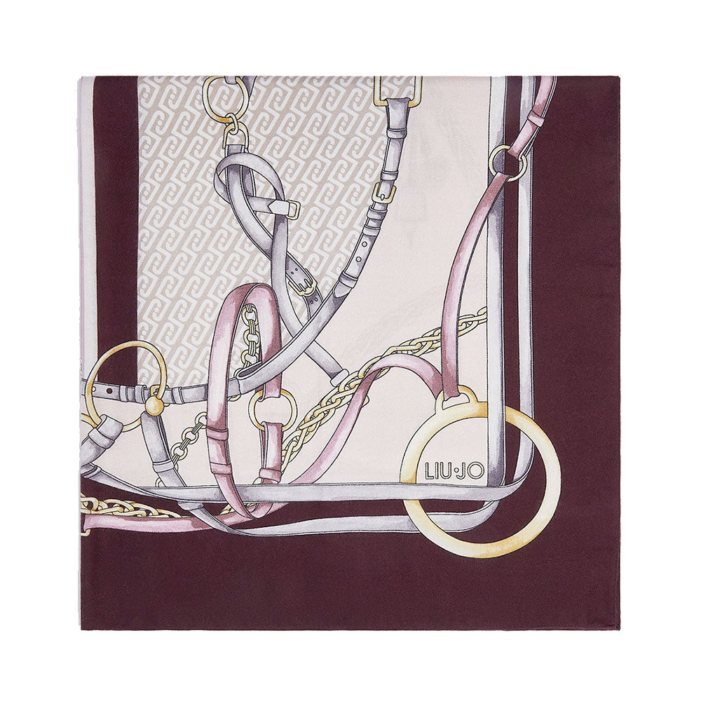 Foulard Donna 120 x 120 cm LIU JO stampa Logo e Catene color Melanzana