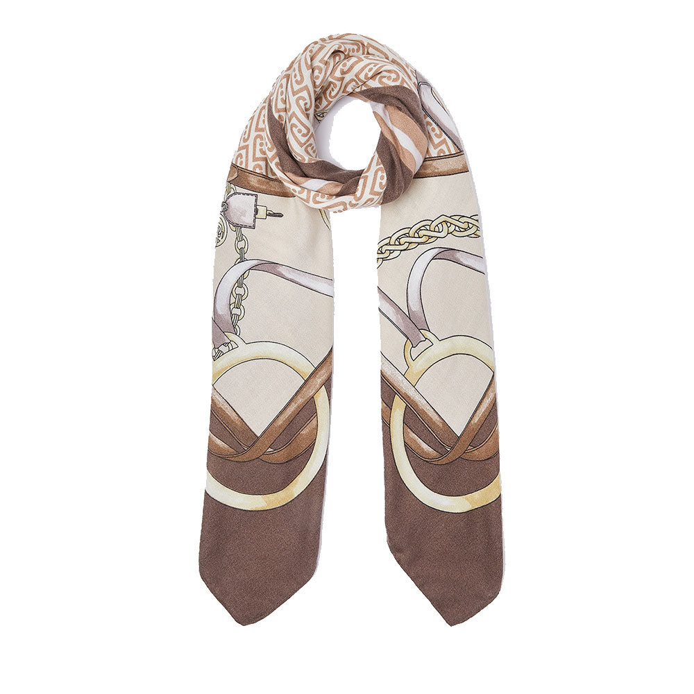 Foulard Donna 120 x 120 cm LIU JO stampa Logo e Catene Moka Scuro