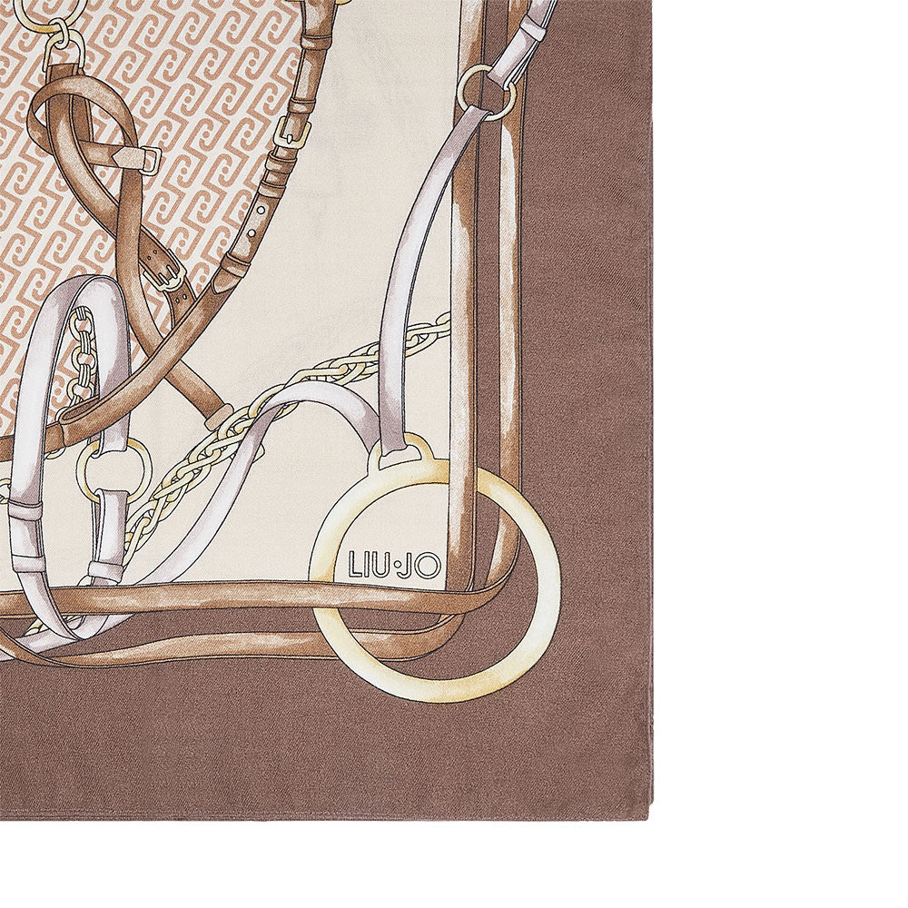 Foulard Donna 120 x 120 cm LIU JO stampa Logo e Catene Moka Scuro