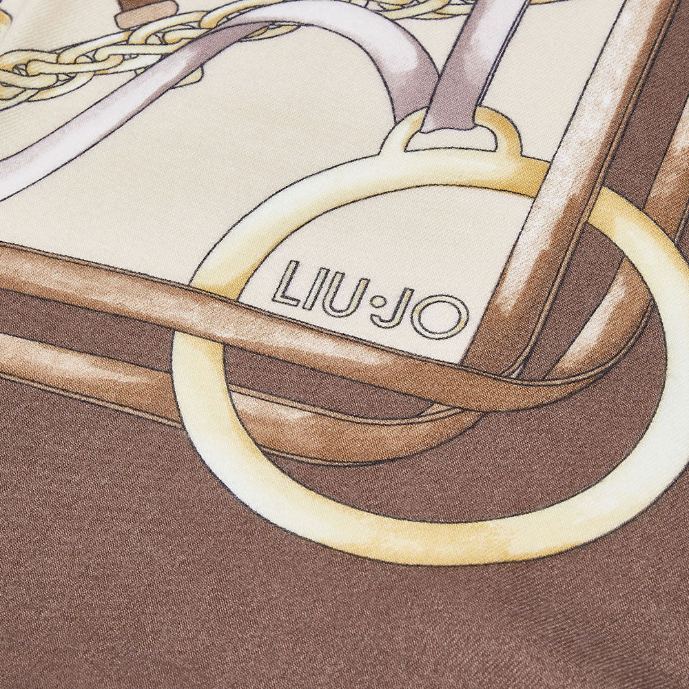 Foulard Donna 120 x 120 cm LIU JO stampa Logo e Catene Moka Scuro