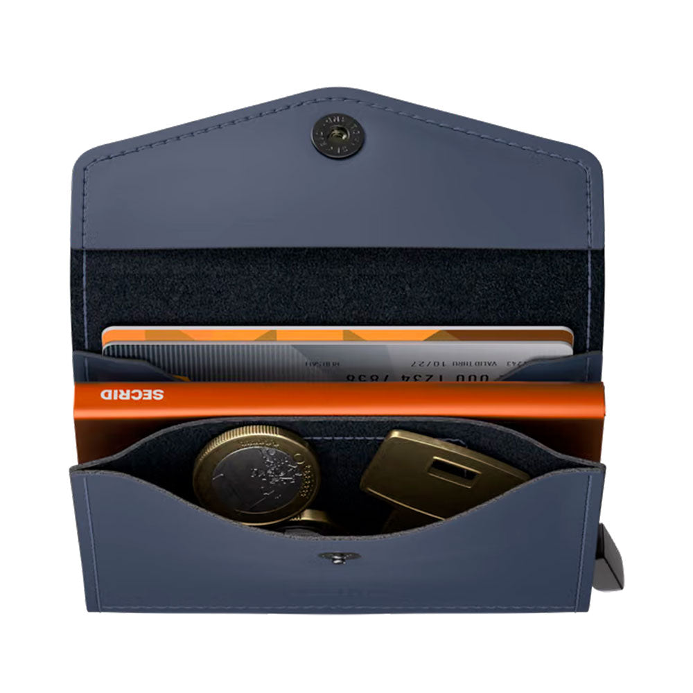 Porta Carte con Clip SECRID linea Envelope Matte in Pelle Nightblue e Orange con RFID