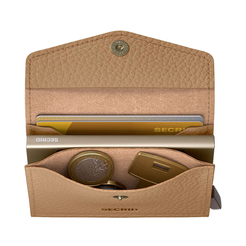 Porta Carte con Clip SECRID linea Envelope Pebble in Pelle Cappuccino con RFID