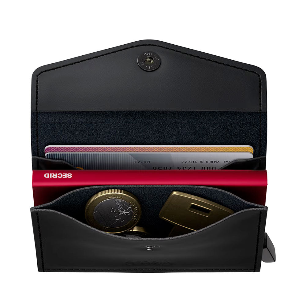 Porta Carte con Clip SECRID linea Envelope Matte in Pelle Black e Red con RFID